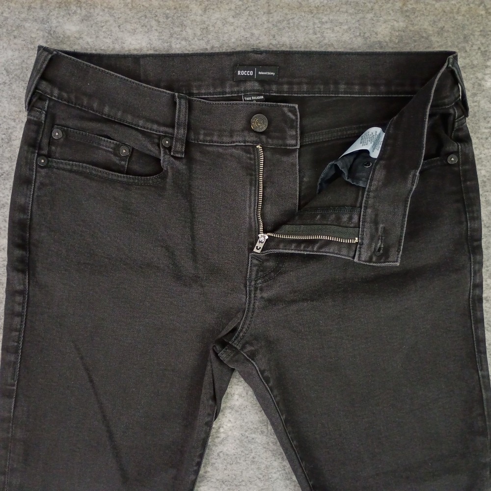 True Religion Mens 36 Rocco Relaxed Skinny Black Jeans Casual Stretch - Picture 5 of 14